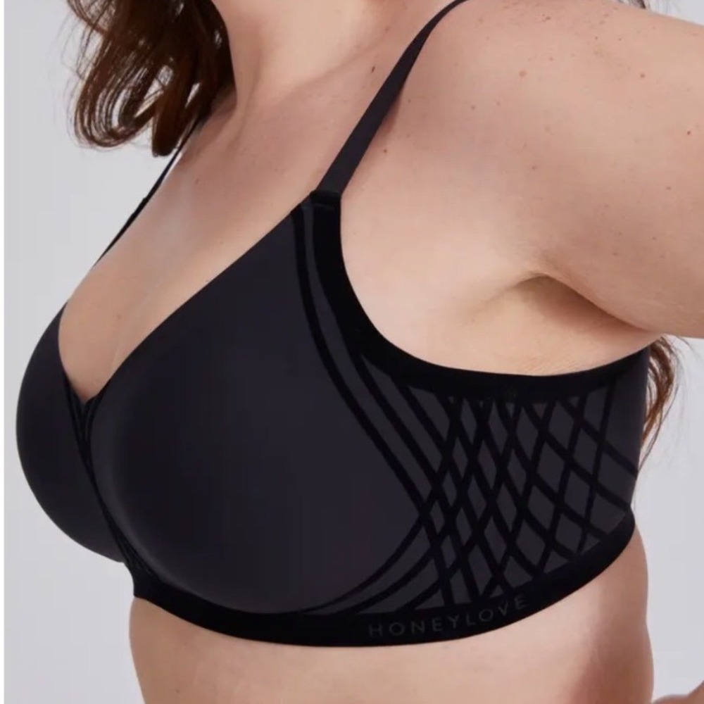 Honeylove CrossOver Bra Black Wire-Free Supportive Bralette Size L